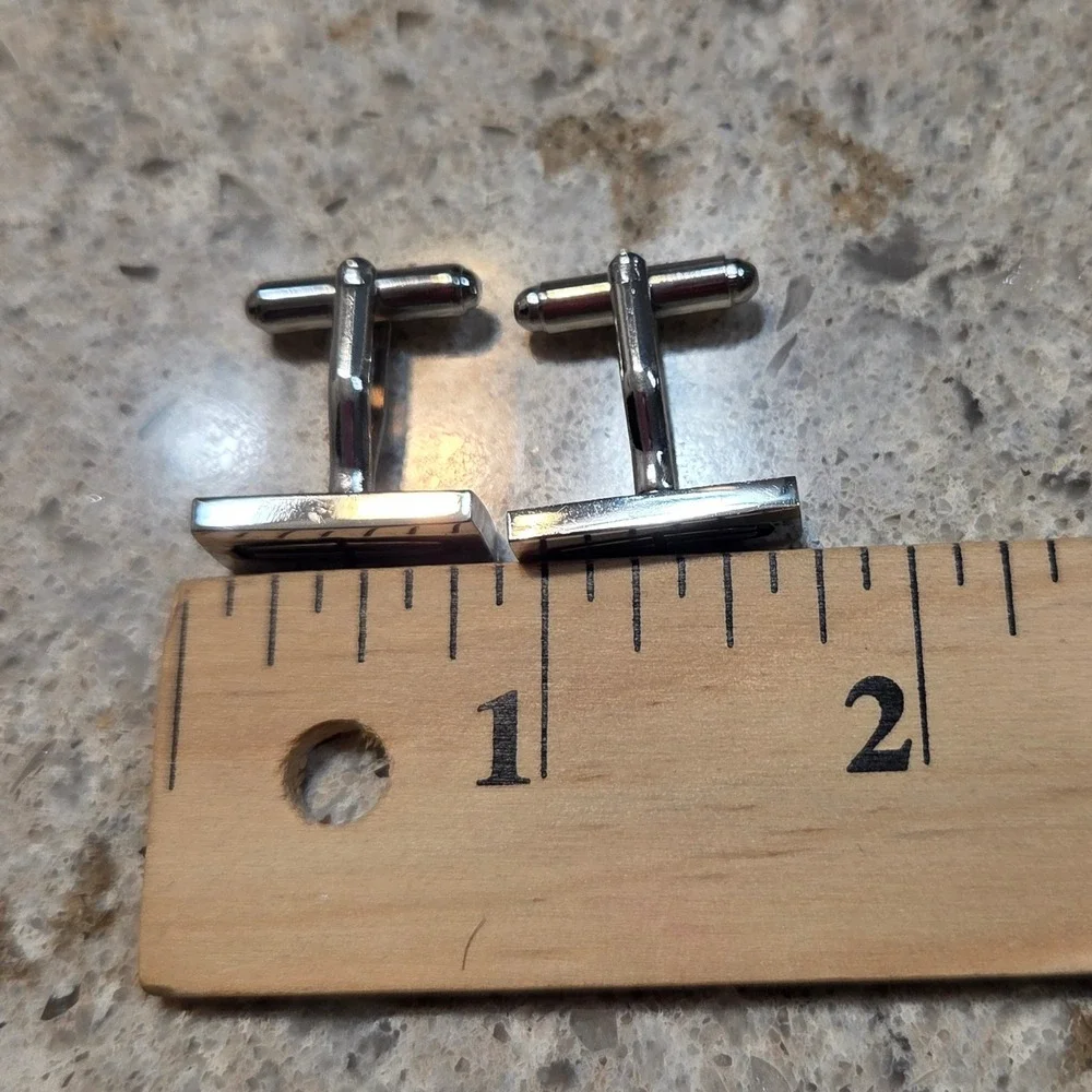 Lincoln Motor Company Logo Cufflinks Silver Tone Rectangular Automotive Mens
